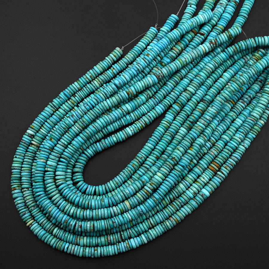 Genuine Natural Turquoise Heishi Beads 7mm 8mm Rondelle Genuine Bright Green Turquoise Beads 15.5" Strand