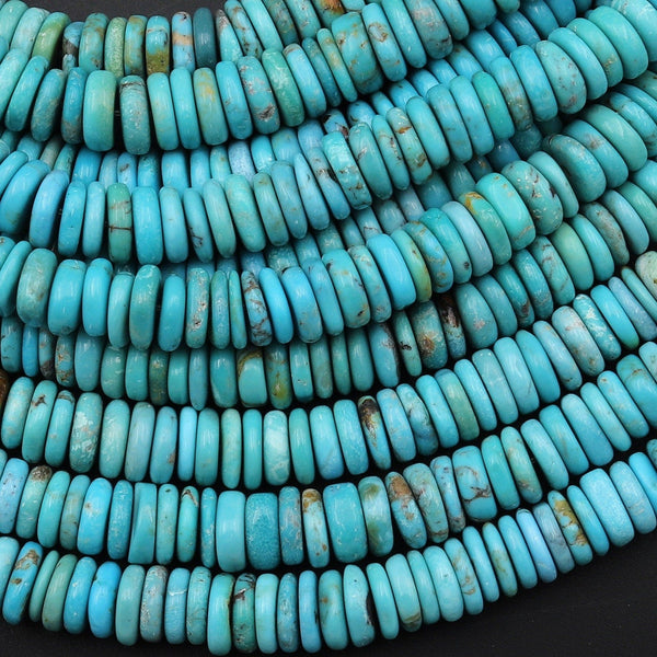 Genuine Natural Turquoise Heishi Beads 7mm 8mm Rondelle Genuine Bright Green Turquoise Beads 15.5" Strand
