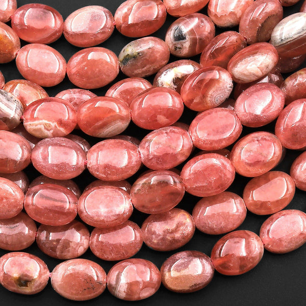 Gemmy Natural Pink Rhodochrosite Beads Oval Nuggets 9x7mm 12x8mm 15.5" Strand