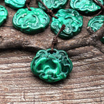 AAA Hand Carved Natural Green Malachite Fox Pendant Bead Drilled Gemstone 3D Animal