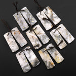 Rare Natural Golden Pyrite in Quartz Earring Pair Flat Rectangle Cabochon Pair Drilled Matched Gemstone Beads