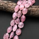 AAA Large Faceted Translucent Natural Rose Quartz Nugget Beads Pink Gemstone From Madagascar 15.5" Strand