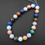 Multicolor Mixed Gemstone 18mm Round Beads Blue Lace Agate Lapis Aquamarine Malachite Chalcedony Dragon Blood Jasper 15.5" Strand