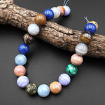 Multicolor Mixed Gemstone 18mm Round Beads Blue Lace Agate Lapis Aquamarine Malachite Chalcedony Dragon Blood Jasper 15.5" Strand