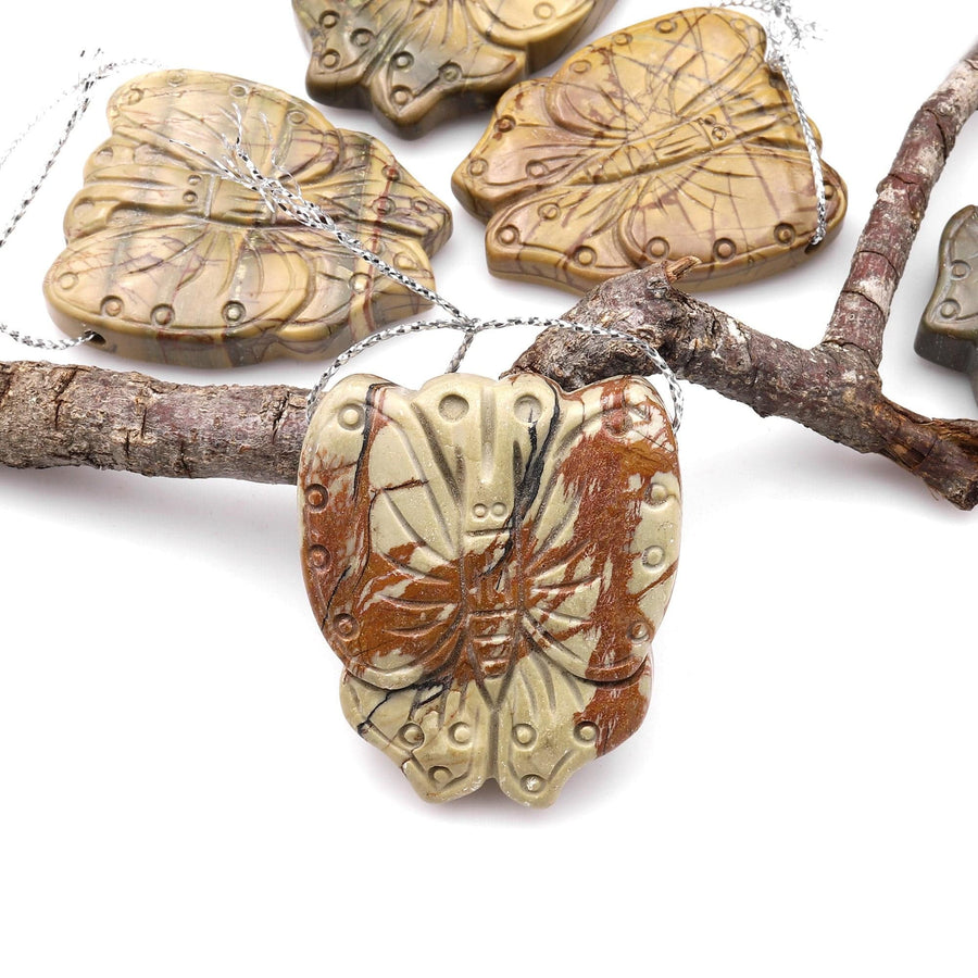 Carved Natural Red Creek Jasper Top Side Drilled Butterfly Pendant Aka MultiColor Picasso Jasper A2
