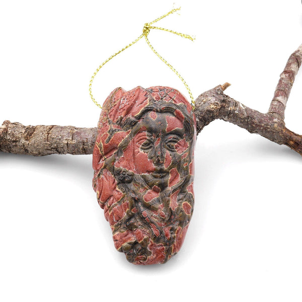Natural Red Creek Jasper Pendant Hand Carved Humming Bird Woman Face Side Drilled Aka MultiColor Picasso Jasper A1