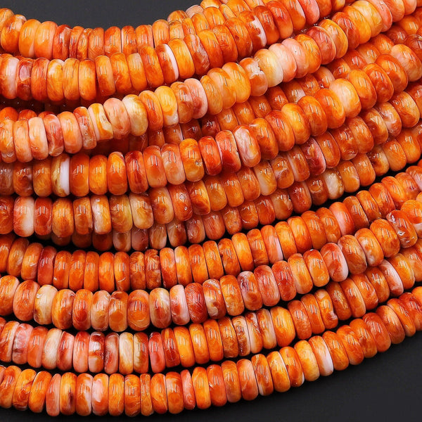 AAA Natural Orange Spiny Oyster Thin Rondelle Heishi Beads 6mm Gemstone 15.5" Strand