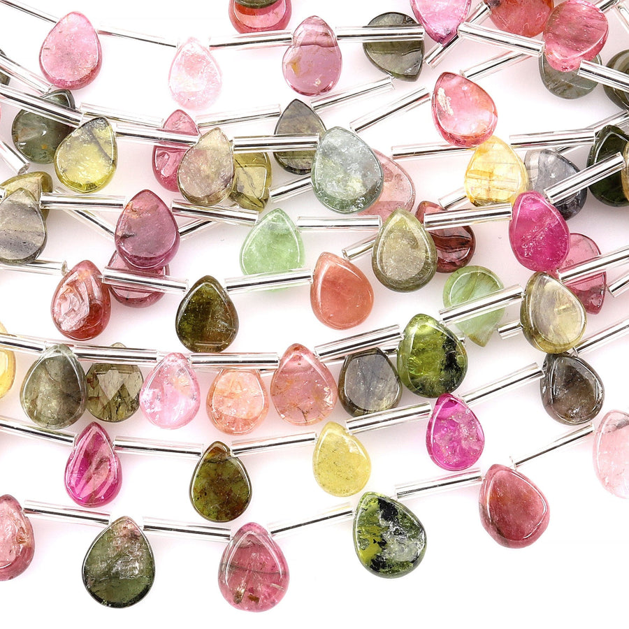 Natural Tourmaline Smooth Teardrop Beads Natural Multicolor Watermelon Pink Green Yellow Gemstone 15.5" Strand