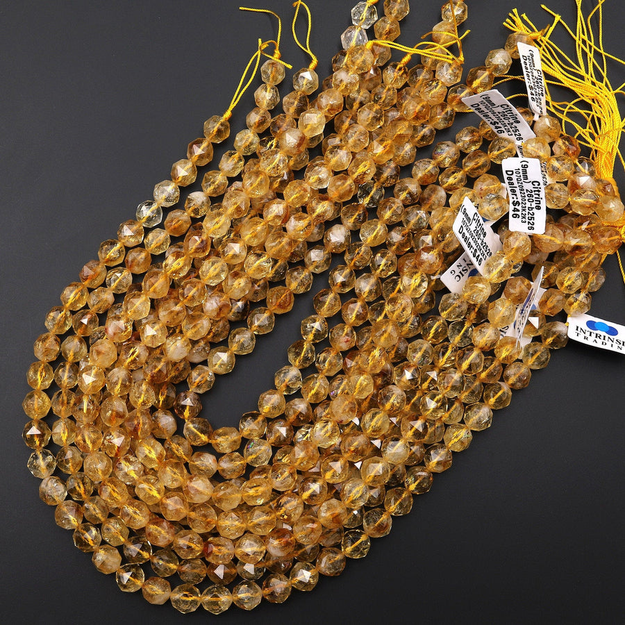 Natural Citrine Faceted 7mm 8mm 9mm 10mm Beads Geometric Double Hearted Star Cut Gemstone 15.5" Strand