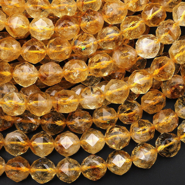 Natural Citrine Faceted 7mm 8mm 9mm 10mm Beads Geometric Double Hearted Star Cut Gemstone 15.5" Strand