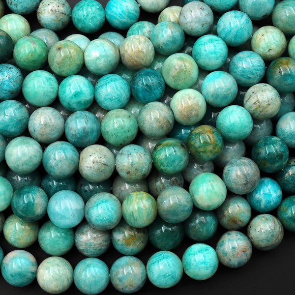 Natural Russian Amazonite Beads 4mm 5mm 8mm Round Beads Seafoam Blue Green Colors 15.5" Strand