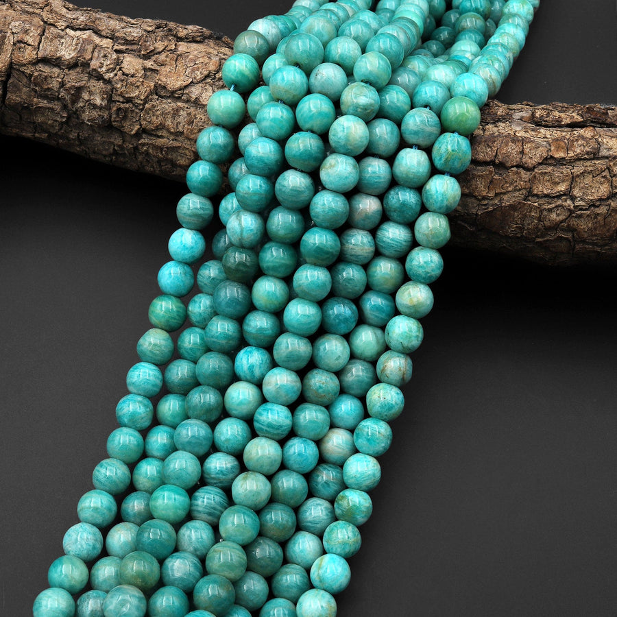 Natural Russian Amazonite Beads 8mm Round Beads Seafoam Blue Green Colors 15.5" Strand