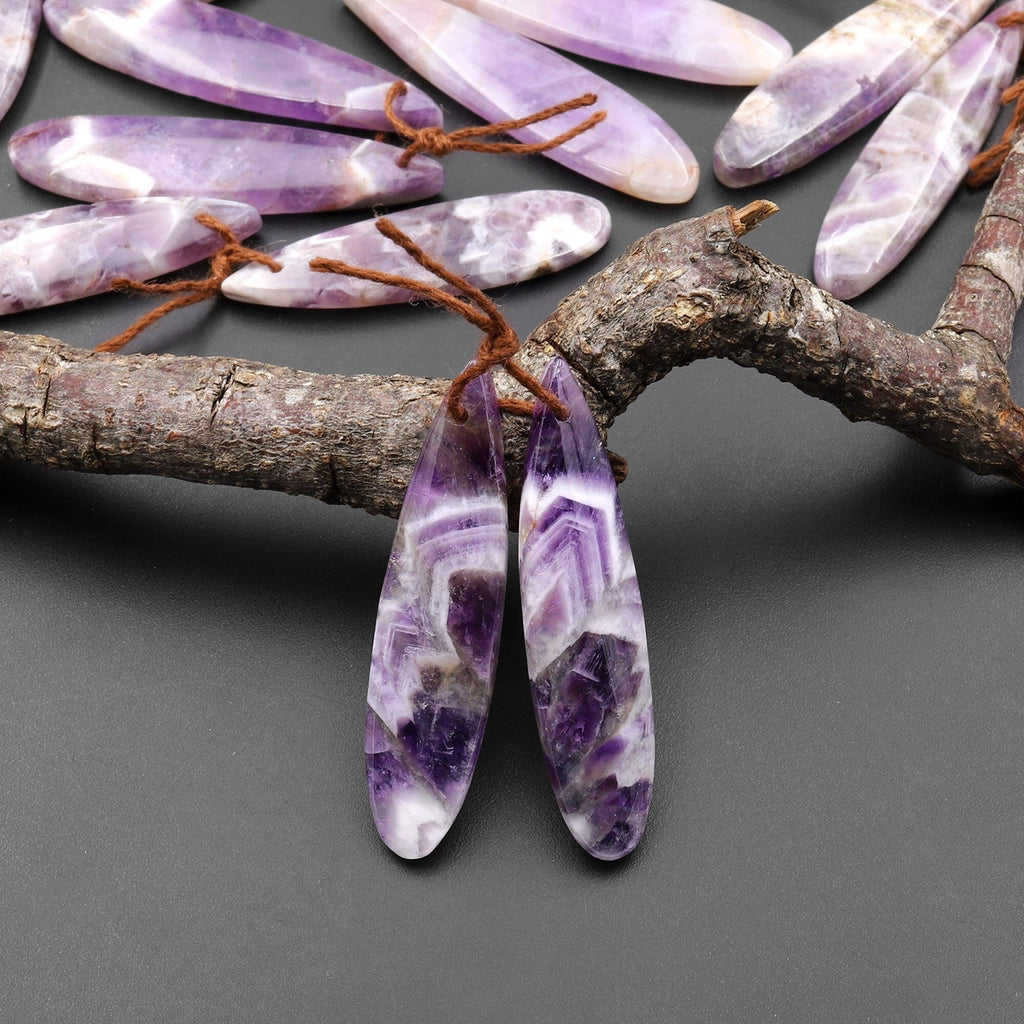 Natural Chevron Amethyst Earring Pair Teardrop Matched Gemstone Beads A4