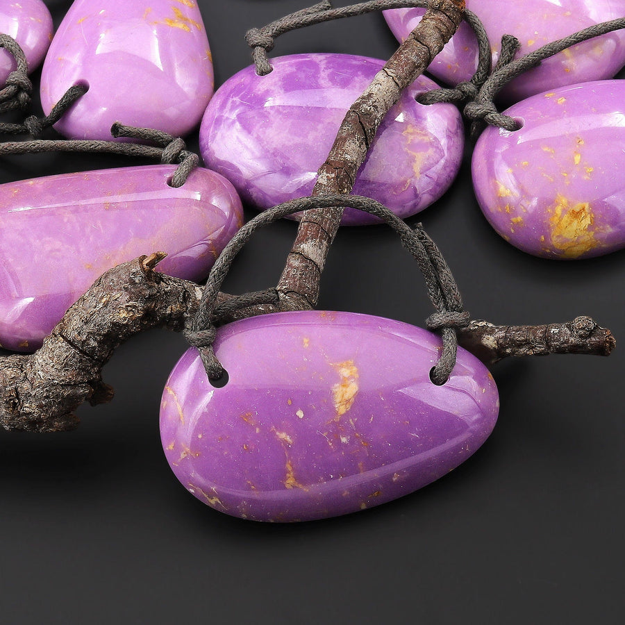 2 Hole Pendant Natural Phosphosiderite Pendant Lilac Purple Golden Yellow Gemstone
