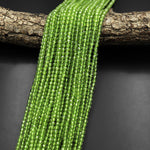 AAA+ Natural Green Peridot 2mm 3mm 4mm Faceted Round Beads 15.5" Strand