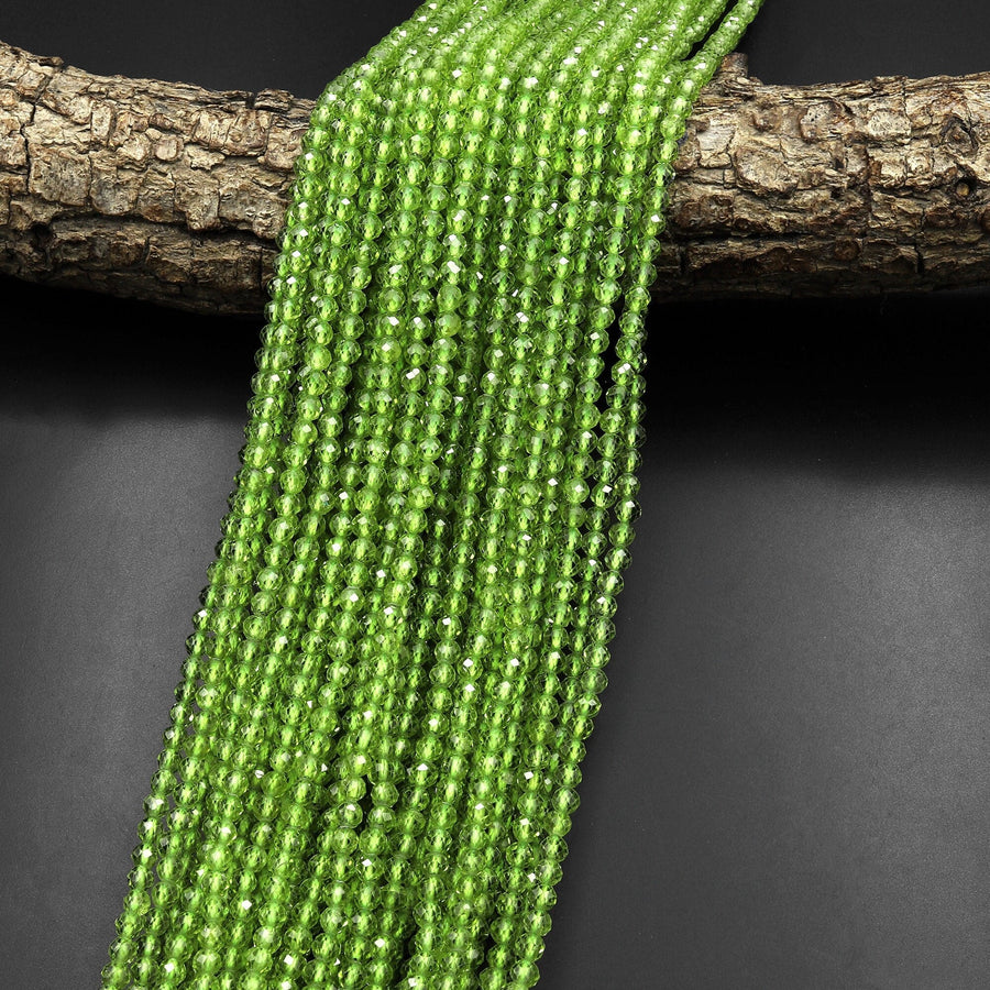 AAA+ Natural Green Peridot 2mm 3mm 4mm Faceted Round Beads 15.5" Strand