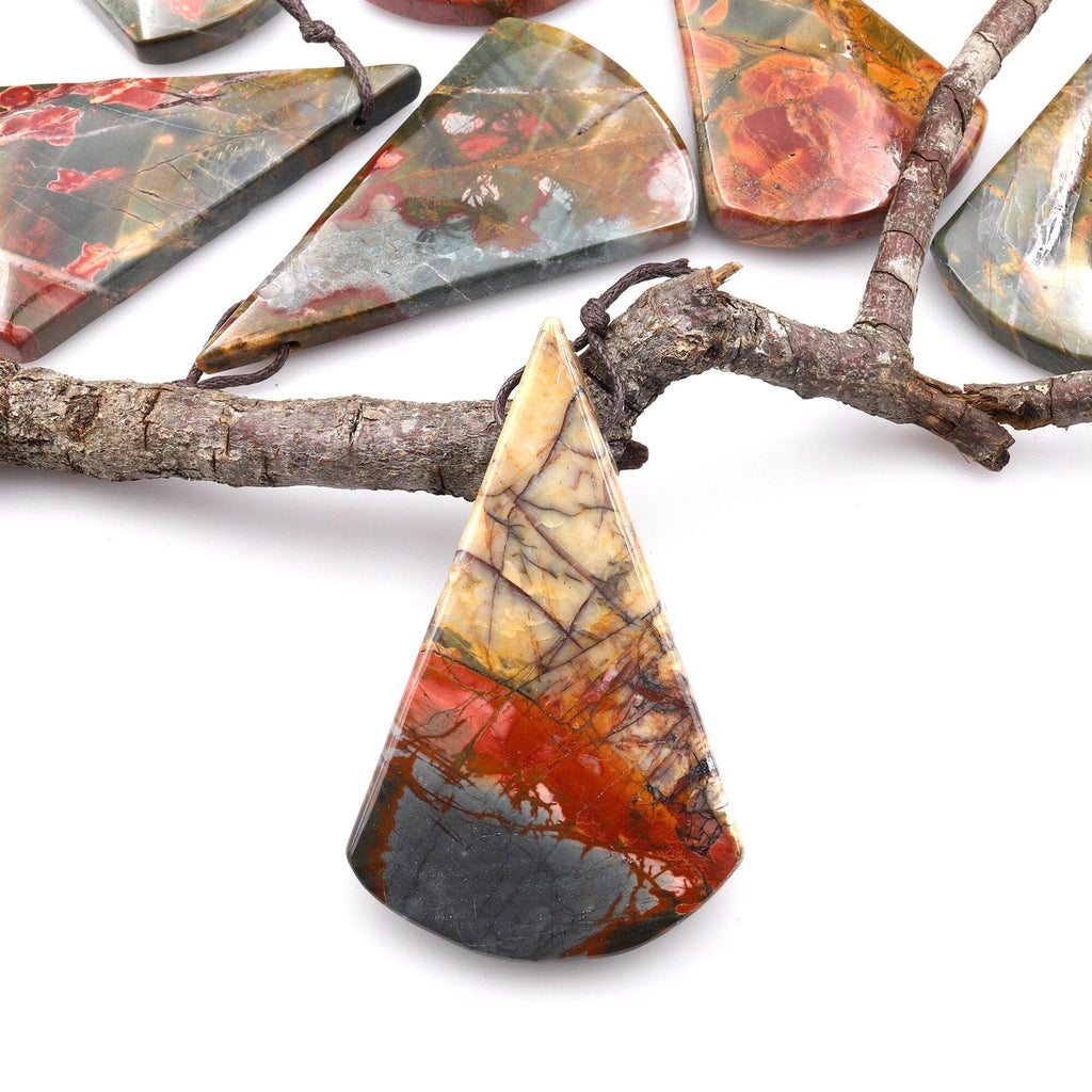 Natural Red Creek Jasper Pendant Side Drilled Long Triangle Fan Pendant Aka Multicolor Picasso Jasper Cherry Creek Jasper Bead A2