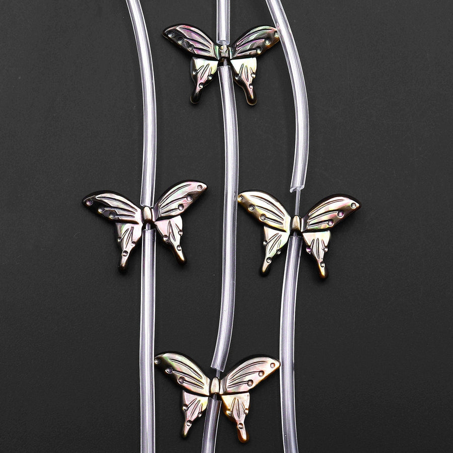 AAA Iridescent Carved Natural Black Mother of Pearl 20mm Butterfly Beads