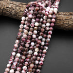 Natural Red Tourmaline Rubellite in Quartz 4mm 6mm 8mm 10mm Smooth Round Beads 15.5" Strand
