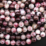 Natural Red Tourmaline Rubellite in Quartz 4mm 6mm 8mm 10mm Smooth Round Beads 15.5" Strand