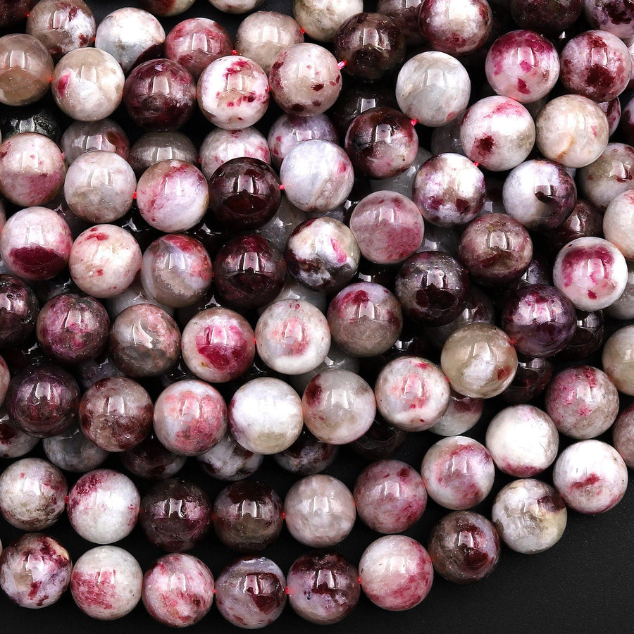 Natural Red Tourmaline Rubellite in Quartz 4mm 6mm 8mm 10mm Smooth Round Beads 15.5" Strand
