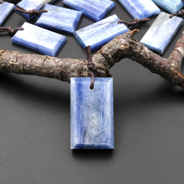 Natural Blue Kyanite Faceted Rectangle Cushion Pendant Gemstone Focal Bead