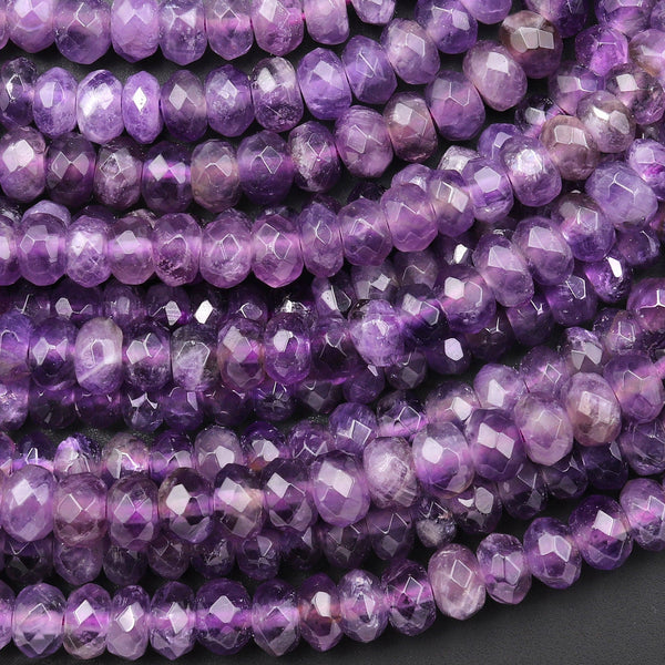 Faceted Natural Amethyst 6mm rondelle Beads 15.5" Strand