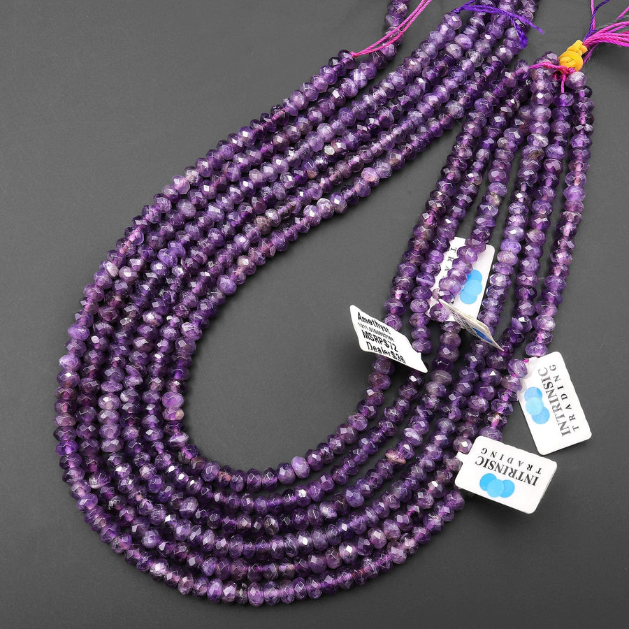 Faceted Natural Amethyst 6mm rondelle Beads 15.5" Strand