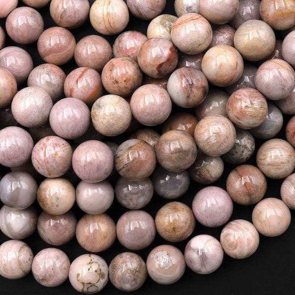 Rare Natural Pink Beige Petrified Wood Beads 6mm Smooth Round Beads 15.5" Strand