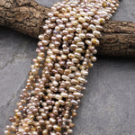 Genuine Natural Mauve Gold White Freshwater Teardrop Pearl Top Side Drilled 6mm 15.5" Strand