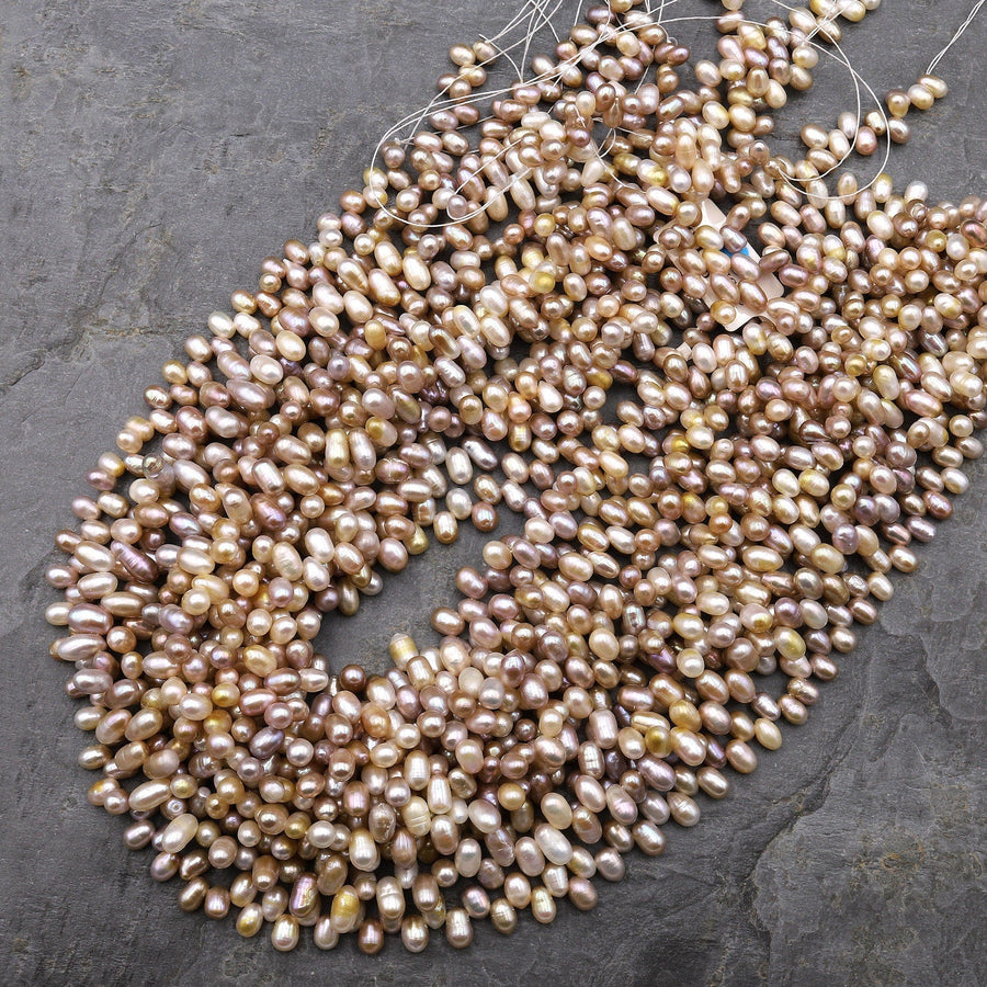 Genuine Natural Mauve Gold White Freshwater Teardrop Pearl Top Side Drilled 6mm 15.5" Strand