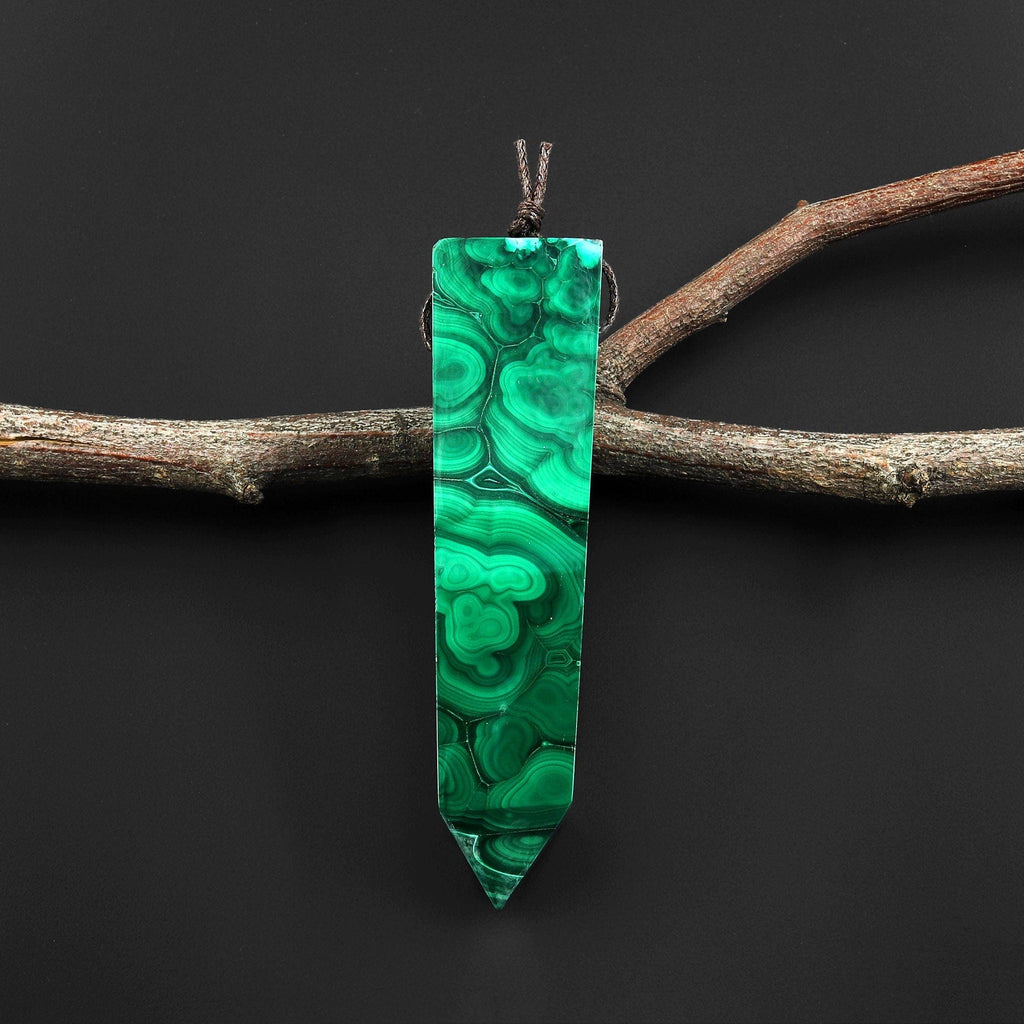 Extremely Rare Natural Blue Chrysocolloa Green Malachite Obelisk Point Pendant Side Drilled Tower Pendulum Healing Crystal A3