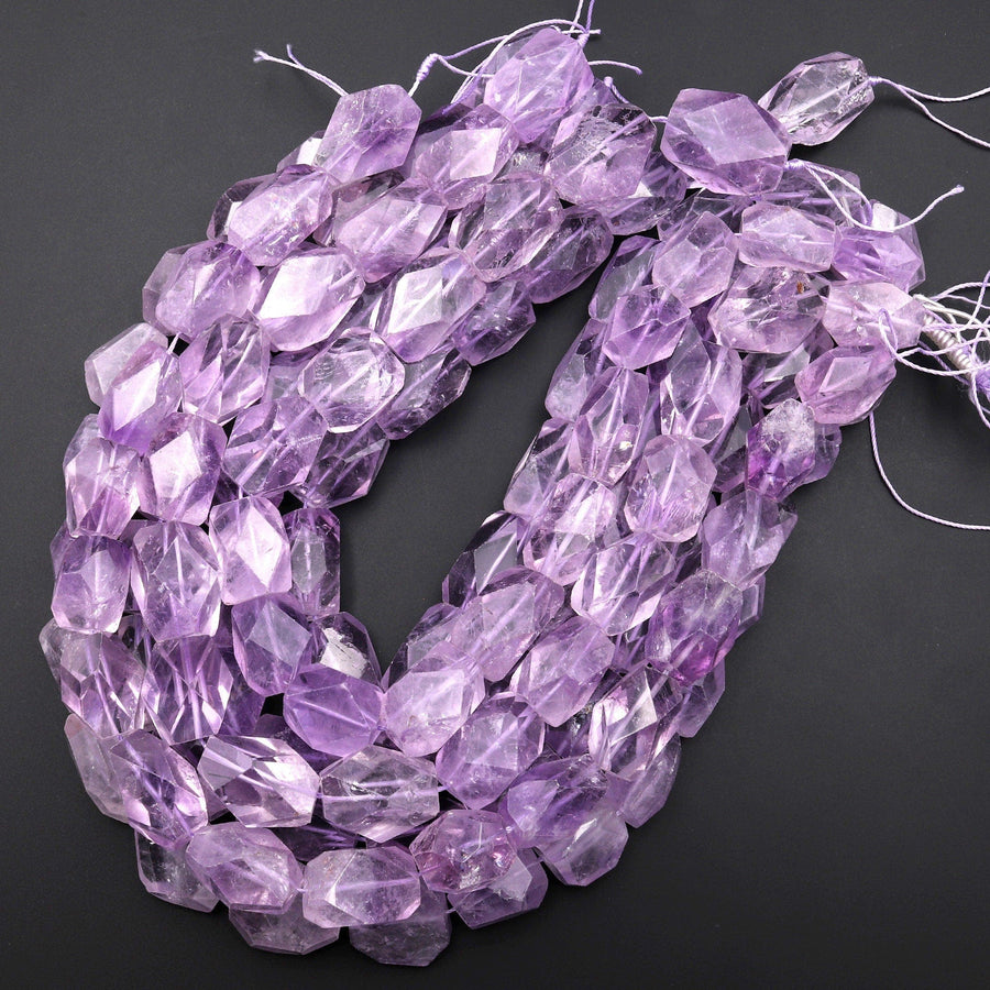 Large Faceted Large Natural Lilac Purple Amethyst Nugget Beads Hand Cut Freeform Purple Gemstone 15.5" Strand