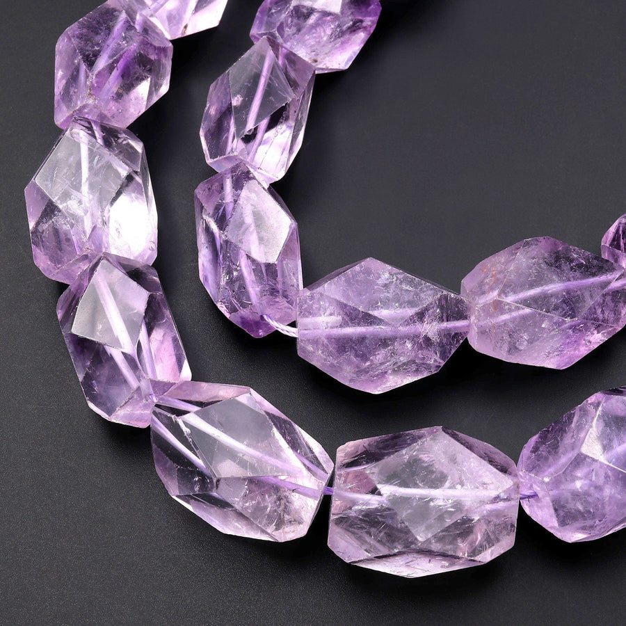 Large Faceted Large Natural Lilac Purple Amethyst Nugget Beads Hand Cut Freeform Purple Gemstone 15.5" Strand A1
