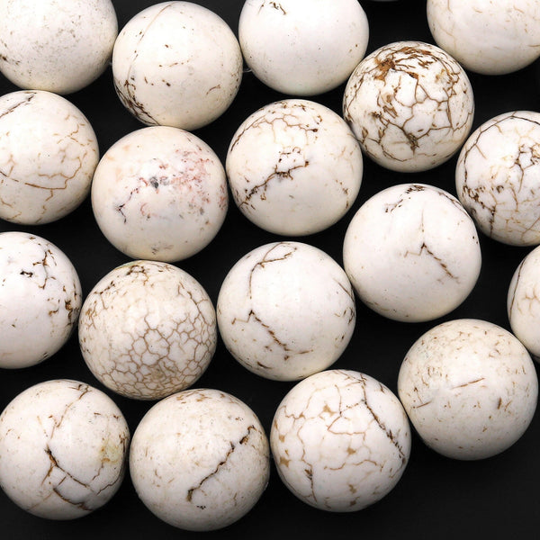 Large Natural White Turquoise Magnesite 24mm Smooth Round Beads 15.5" Strand