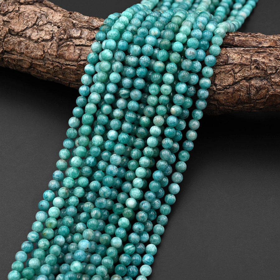 Natural Russian Amazonite Beads 5mm 6mm Smooth Round Beads Seafoam Blue Green Colors 15.5" Strand
