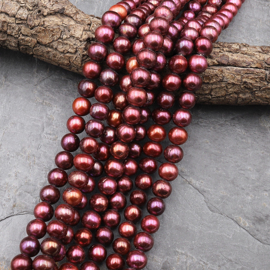Genuine Red Berry Purple Pearl Freshwater Pearl 10mm Round Iridescent Classic Pearl 15.5" Strand