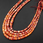 AAA Graduated Natural Orange Red Spiny Oyster Thin Rondelle Heishi Beads Gemstone 15.5" Strand