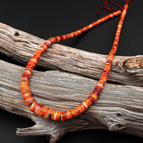 AAA Graduated Natural Orange Red Spiny Oyster Thin Rondelle Heishi Beads Gemstone 15.5" Strand
