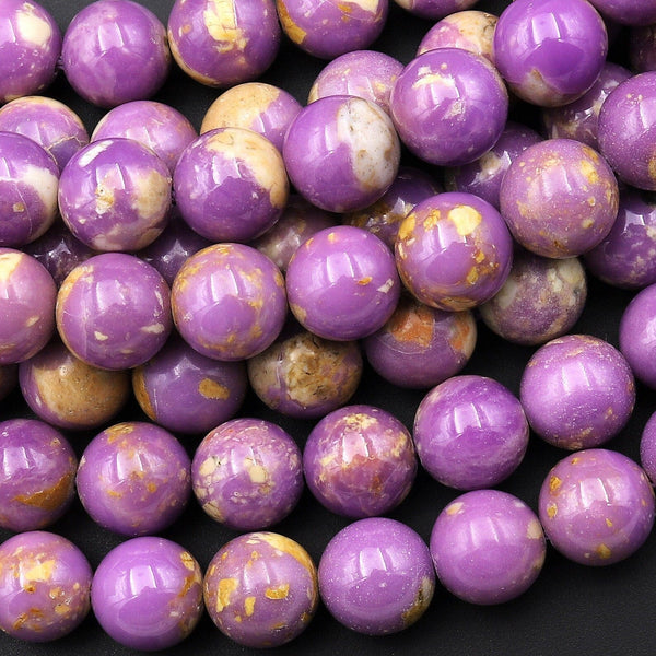 Real Genuine Natural Purple Yellow Phosphosiderite 8mm Smooth Round Beads 15.5" Strand