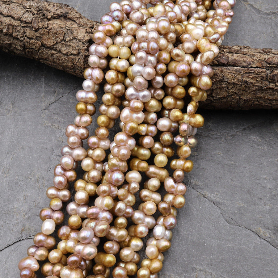 Rare Genuine Natural Golden Mauve Pink Freshwater Twin Baroque Pearl Center Drilled 15.5" Strand