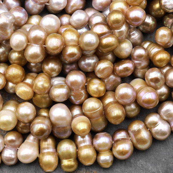 Rare Genuine Natural Golden Mauve Pink Freshwater Twin Baroque Pearl Center Drilled 15.5" Strand