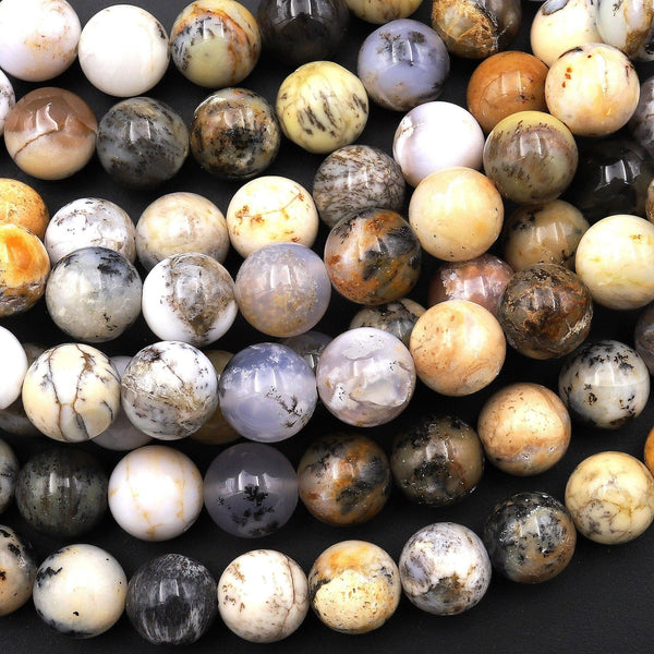Natural African Dendritic Opal 6mm 8mm Smooth Round Beads Gemstone 15.5" Strand