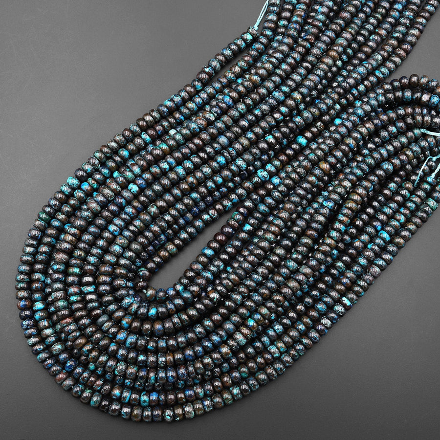 Rare Natural Shattuckite Rondelle 6x4mm Beads Natural Chrysocolla Azurite Rondelle Gemstone 15.5" Strand