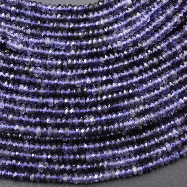 AAA Natural Blue Iolite Faceted 3mm Rondelle Beads Genuine Real Gemstone 15.5" Strand