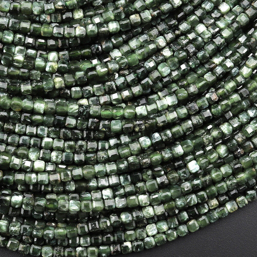 AAA Natural Green Seraphinite Faceted 2mm Cube Beads Gemstone From Russia 15.5" Strand
