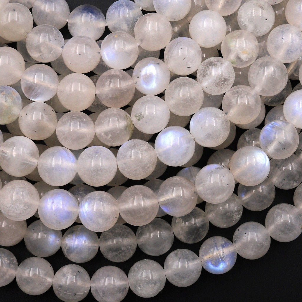 Translucent Natural Rainbow Moonstone Round Beads 8mm Blue Flashes 15.5" Strand