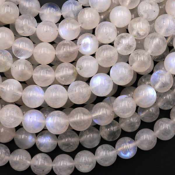 Translucent Natural Rainbow Moonstone Round Beads 8mm Blue Flashes 15.5" Strand