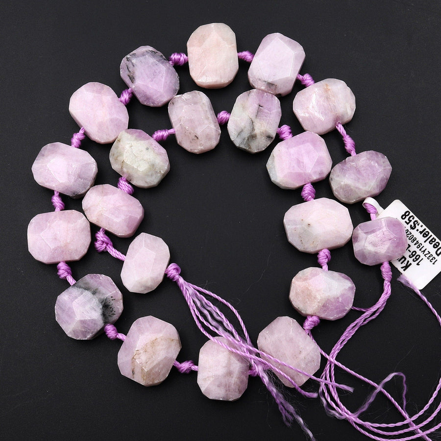 Faceted Natural Kunzite Rectangle Octagon Cushion Beads Nuggets Natural Pink Violet Purple Gemstone 15.5" Strand