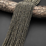 Faceted Small Natural Iron Pyrite Faceted 2mm 3mm Rondelle Beads Diamond Cut Gemstone 15.5" Strand